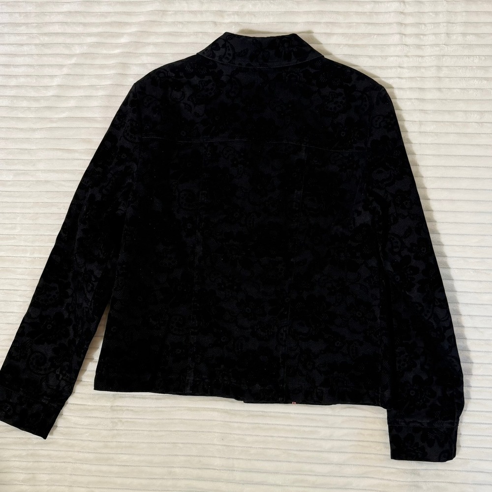 Acorn Womens Black Lace Imprinted Velvet Button Up Jacket Floral Small RN106256 - Picture 9 of 12